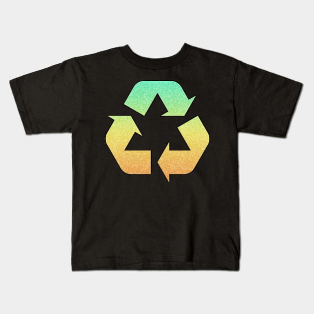 Sand Ocean Ombre Faux Glitter Recycle Symbol Kids T-Shirt by Felicity-K